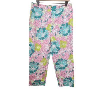 Lilly Pulitzer floral capris pants size 12 Hibiscus Pink Beach Mat pattern